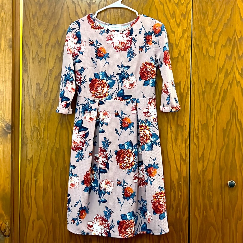 Ces Femme Pink Floral 3/4 Sleeve Dress